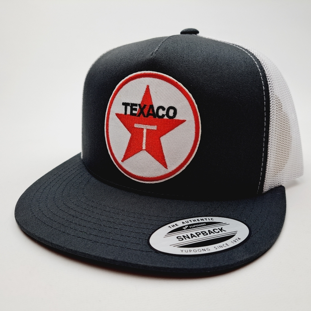 Texaco Embroidered Patch Flat Bill Trucker Mesh Snapback Cap Hat